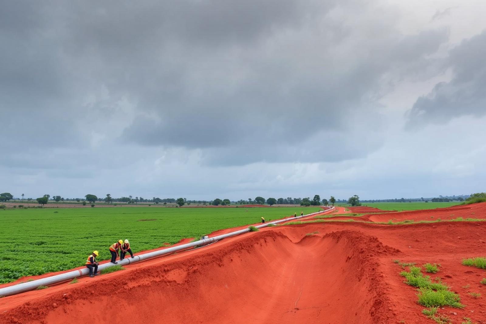 Oil and gas workers on a section of the Tilenga development in western Uganda